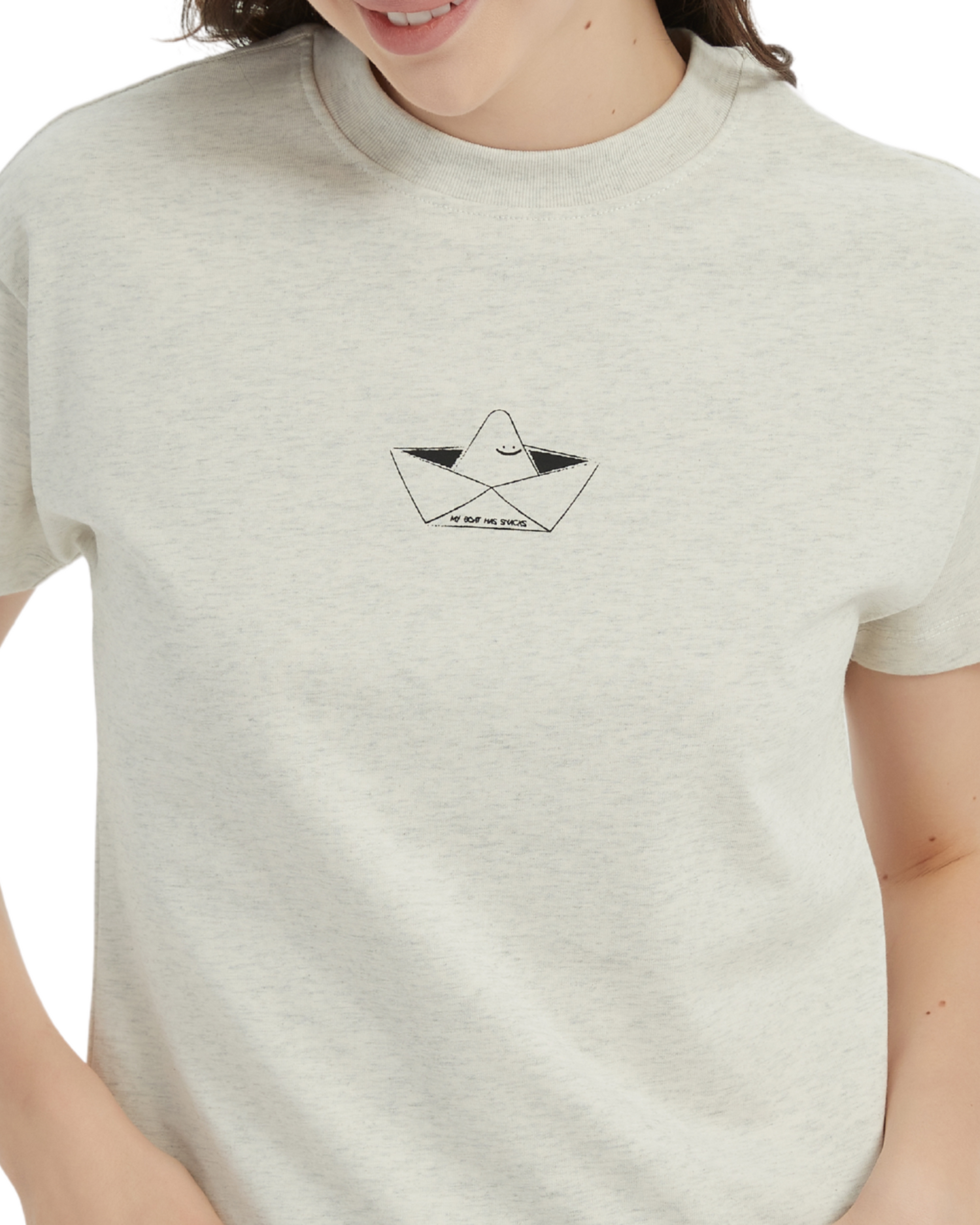 My Boat Has Snacks Baby Tee in Heather Oat