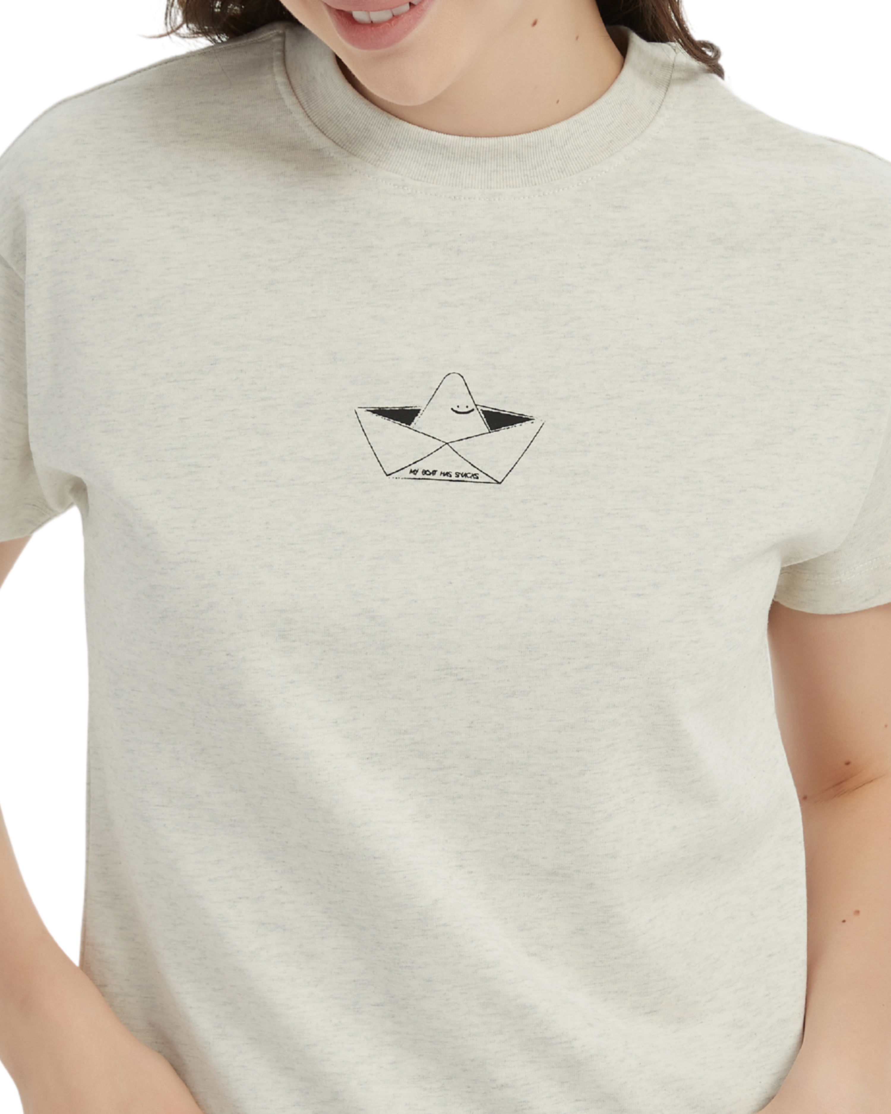 My Boat Has Snacks Baby Tee in Heather Oat