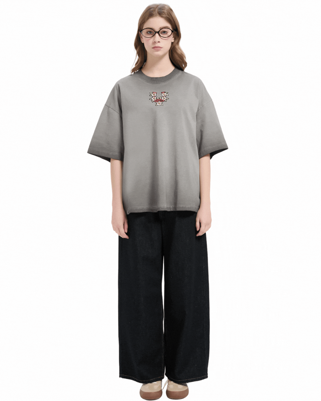 Horseshoe Embroidery Boxy Tee in Acidwash