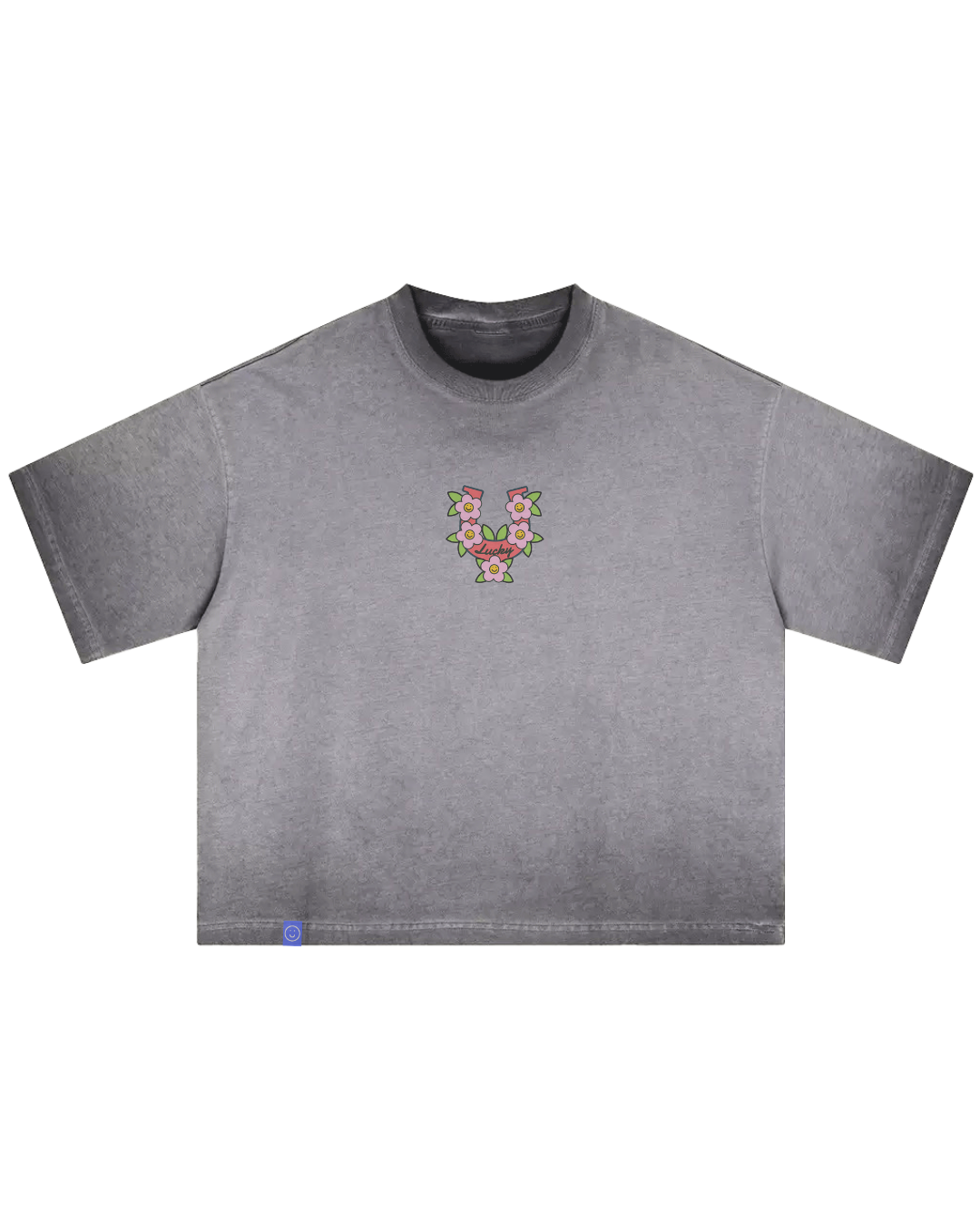 Horseshoe Embroidery Boxy Tee in Acidwash