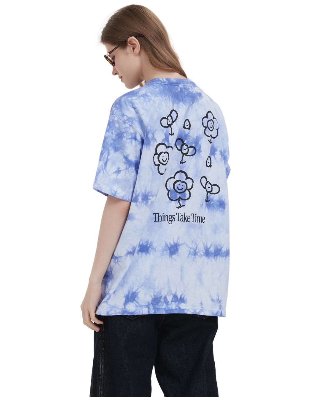 Things Take TIme Oversized Tee in Tie-Dye Blue