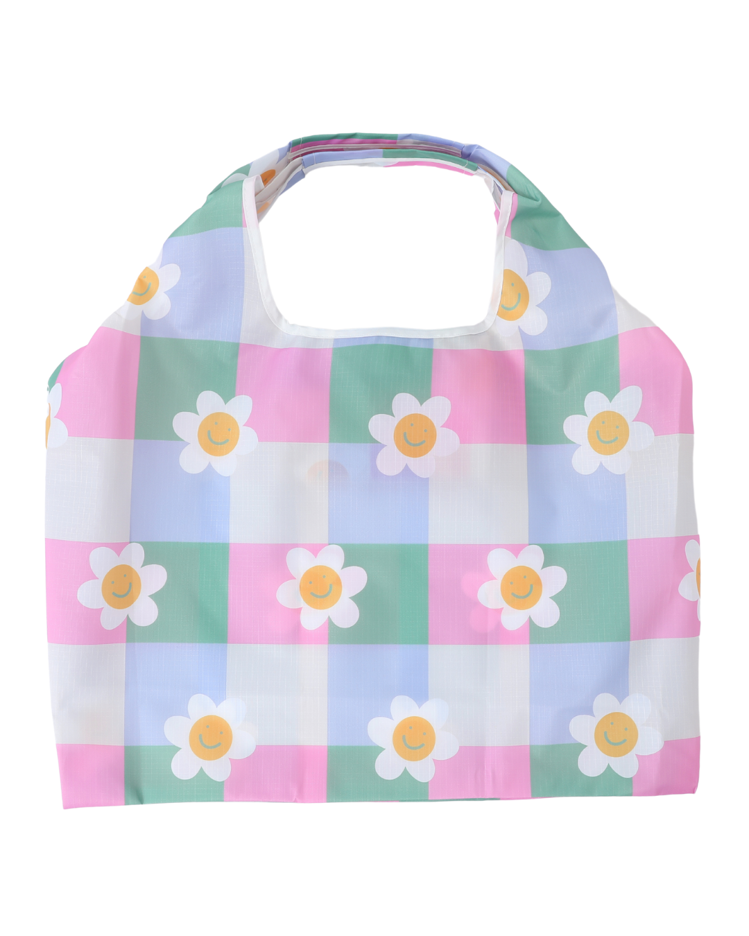 Pastel Checkered Flower Reusable Nylon Bag