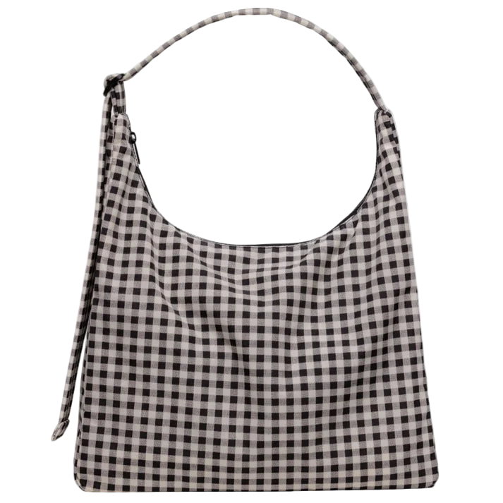 Nylon Shoulder Bag - Black and White Gingham