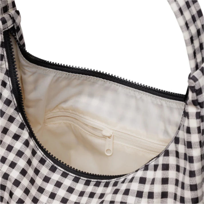 Nylon Shoulder Bag - Black and White Gingham