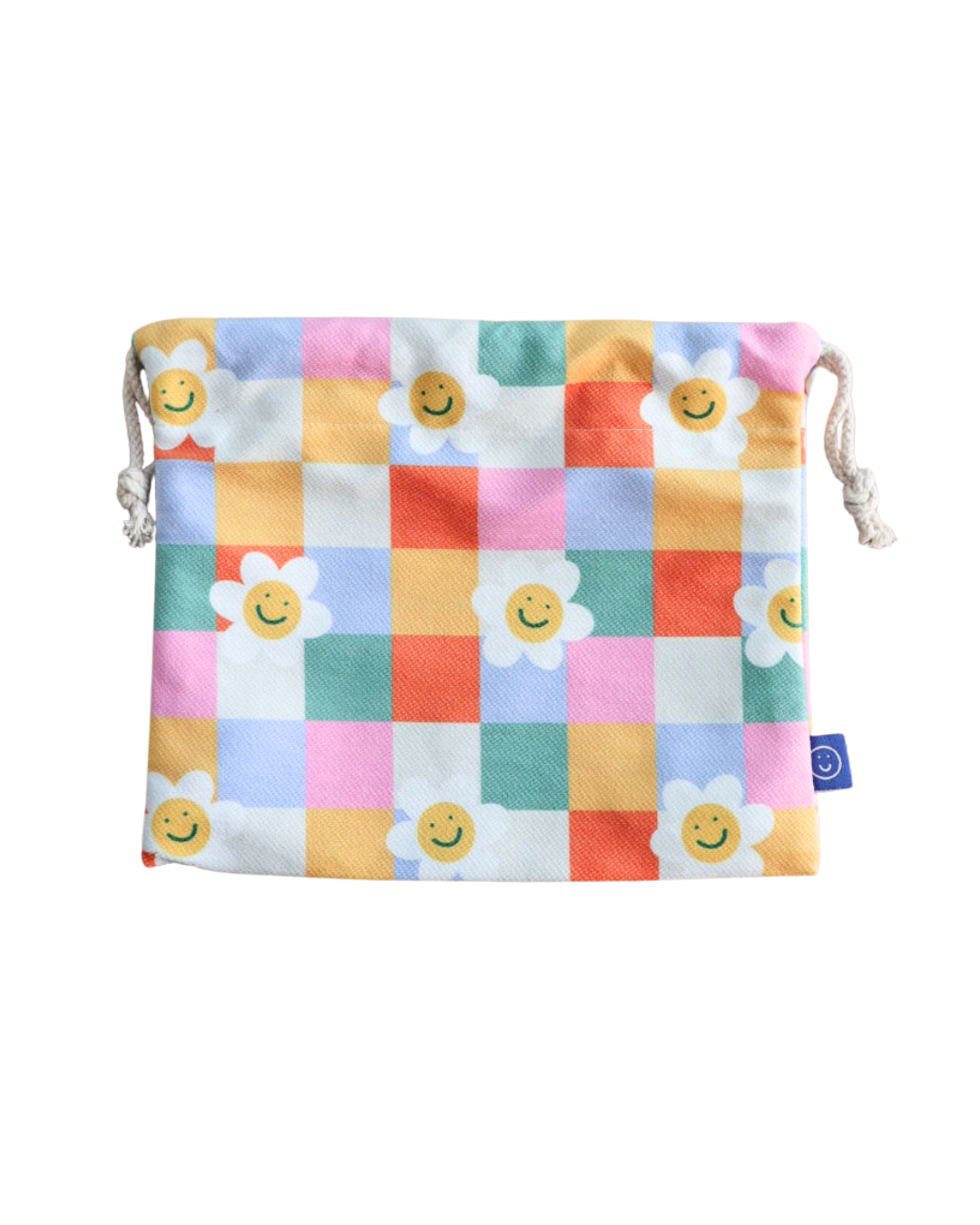 Checkered Flower Drawstring Pouch