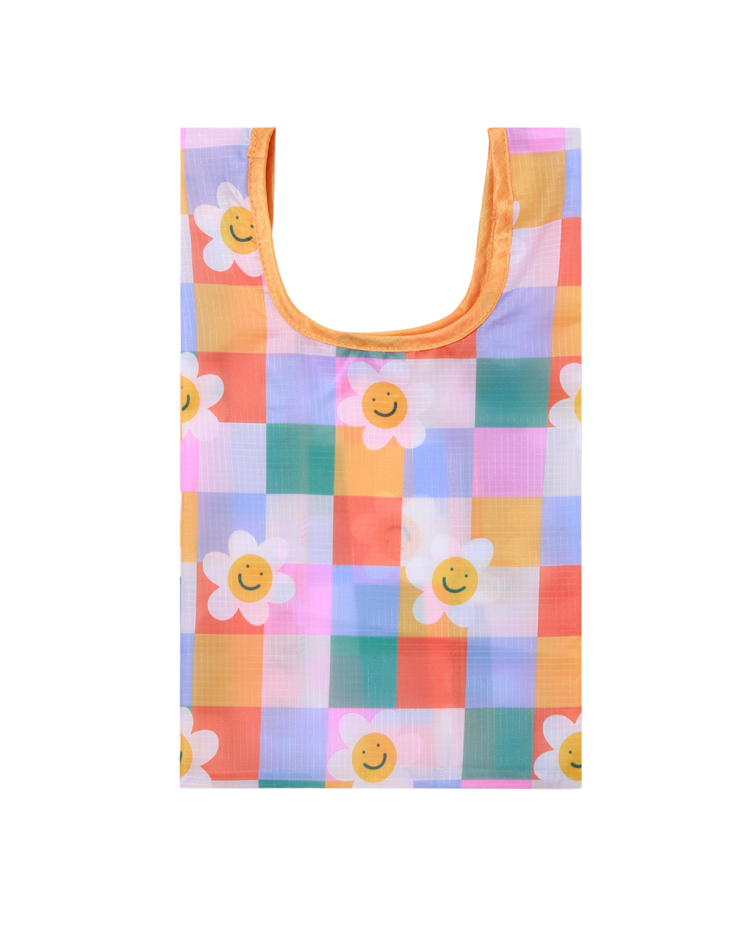 Checkered Flower Plushie Reusable Nylon Bag