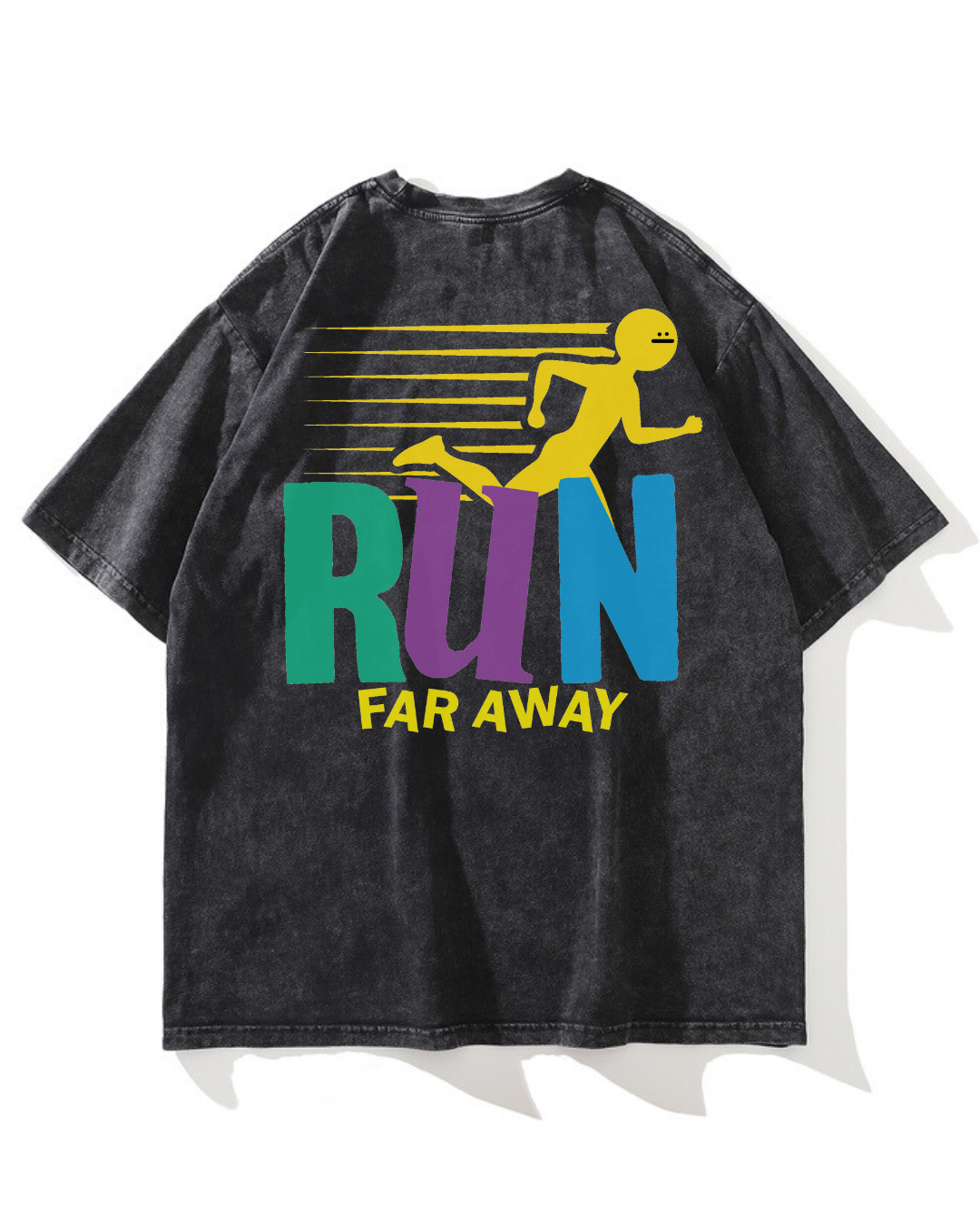 Run Far Away Super Oversized in Acid Wash Black