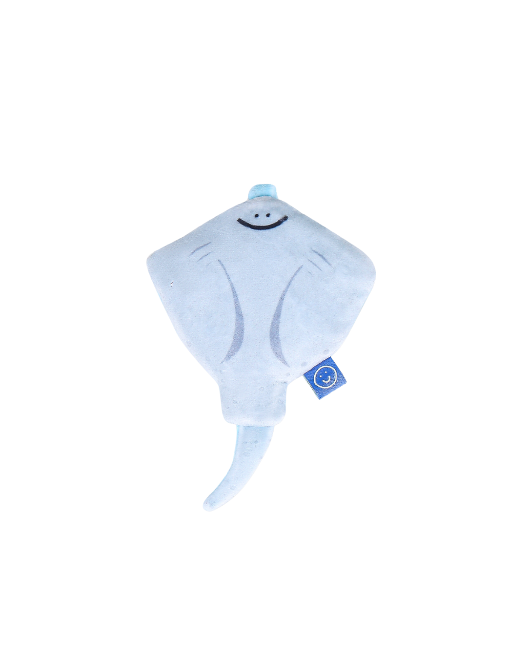 cute smiling stingray plushie with an interior reusable bag