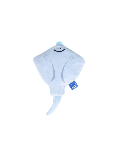 cute smiling stingray plushie with an interior reusable bag