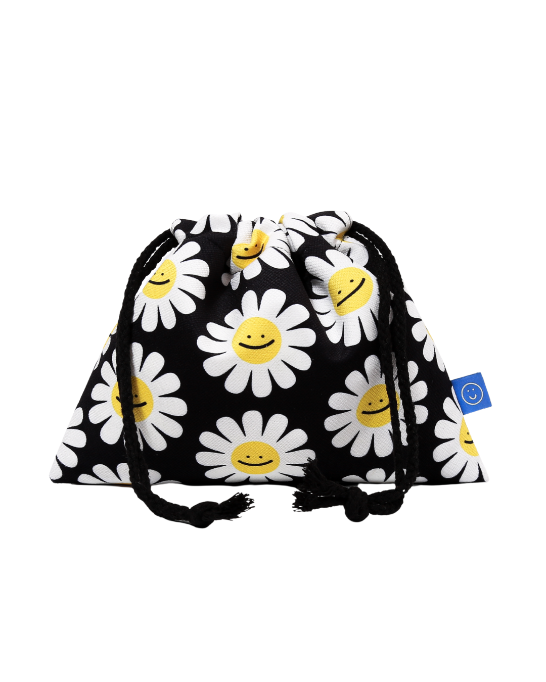 Black Daisy Drawstring Pouch