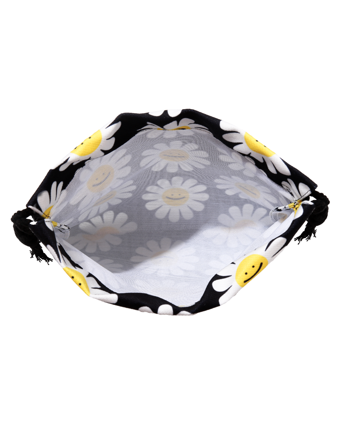 Black Daisy Drawstring Pouch