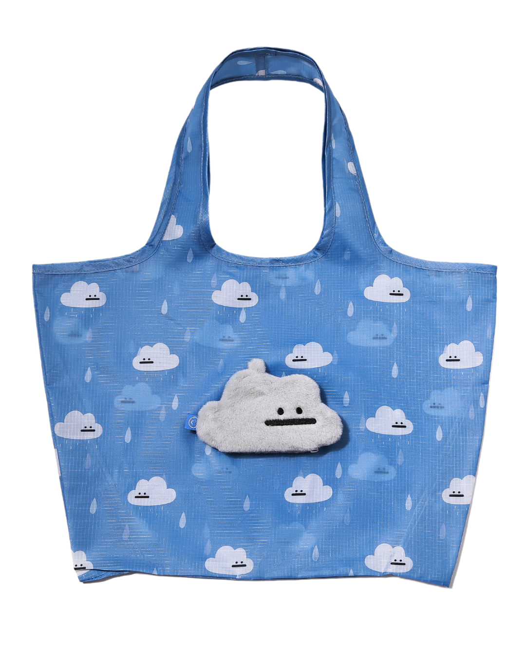 grey cloud plushie with a reusable bag