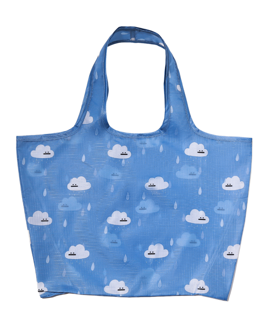 blue reusable bag with grey cloud print