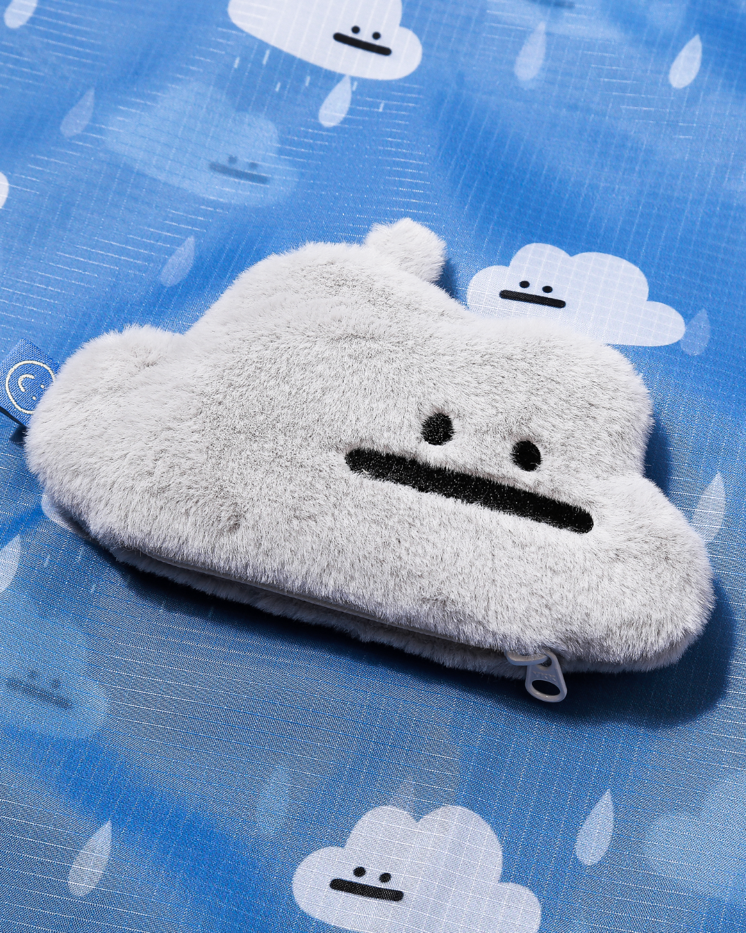 close up view of grey cloud plushie