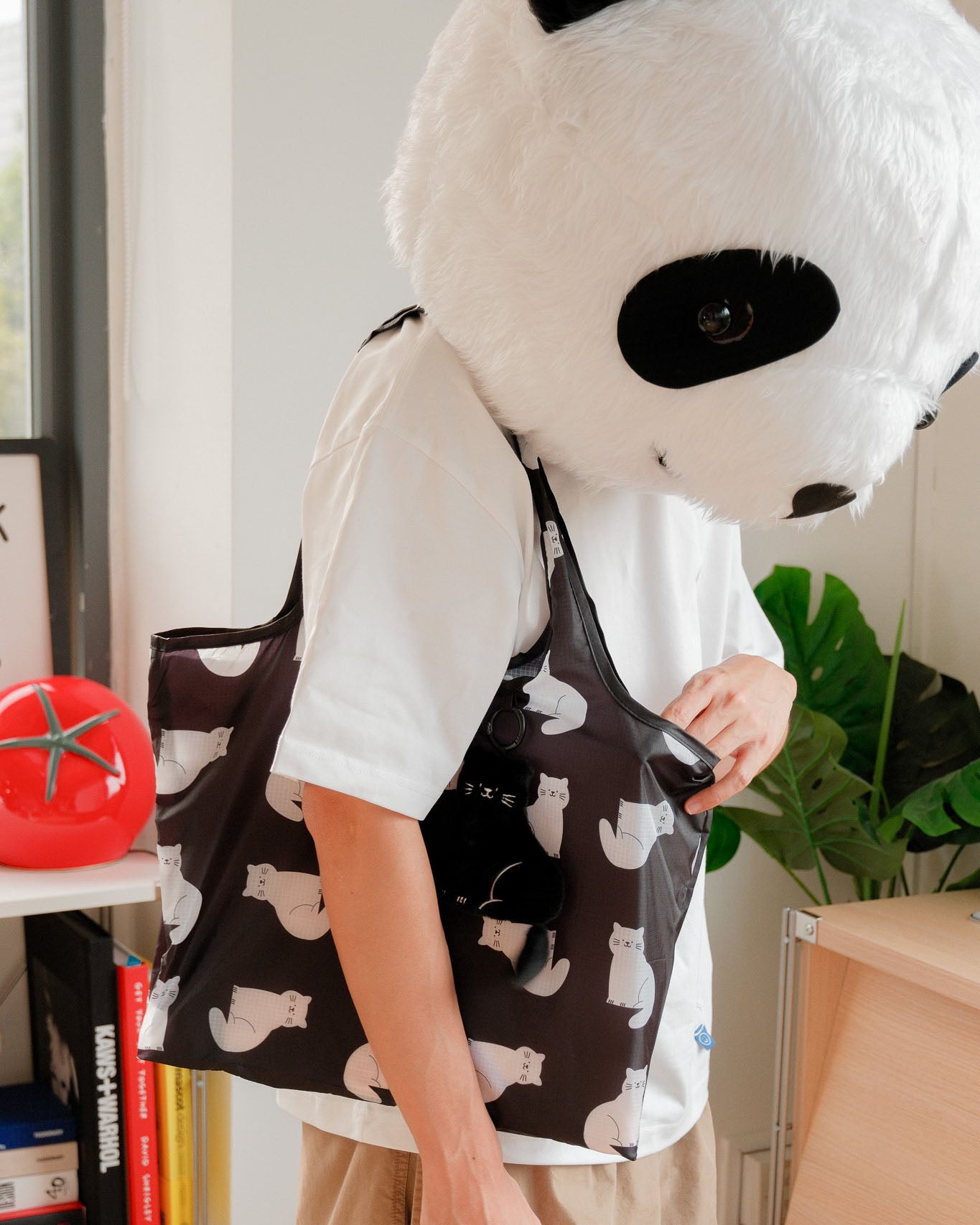 Black Cat Plushie Reusable Nylon Large Bag