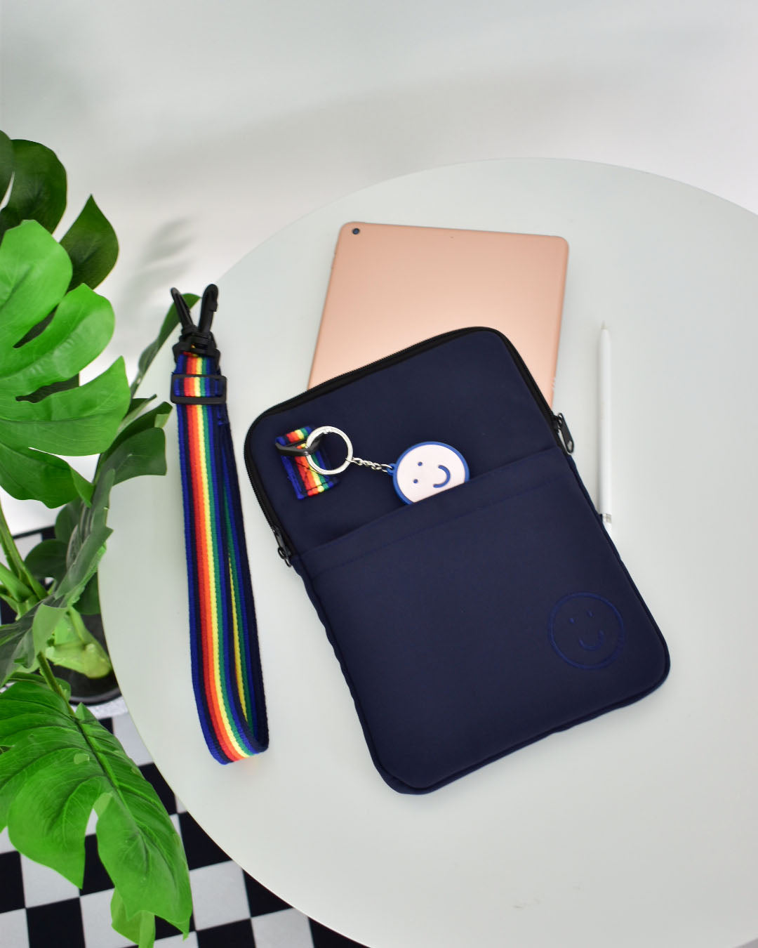 Signature Waterproof V Tablet Bag in Navy Rainbow