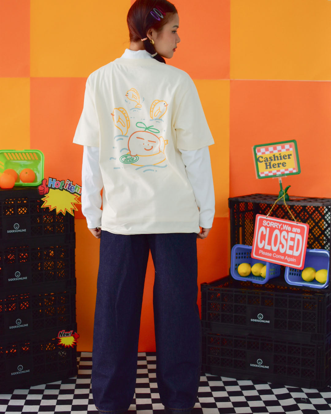 Lucky Fishes Oversized Tee in Cream